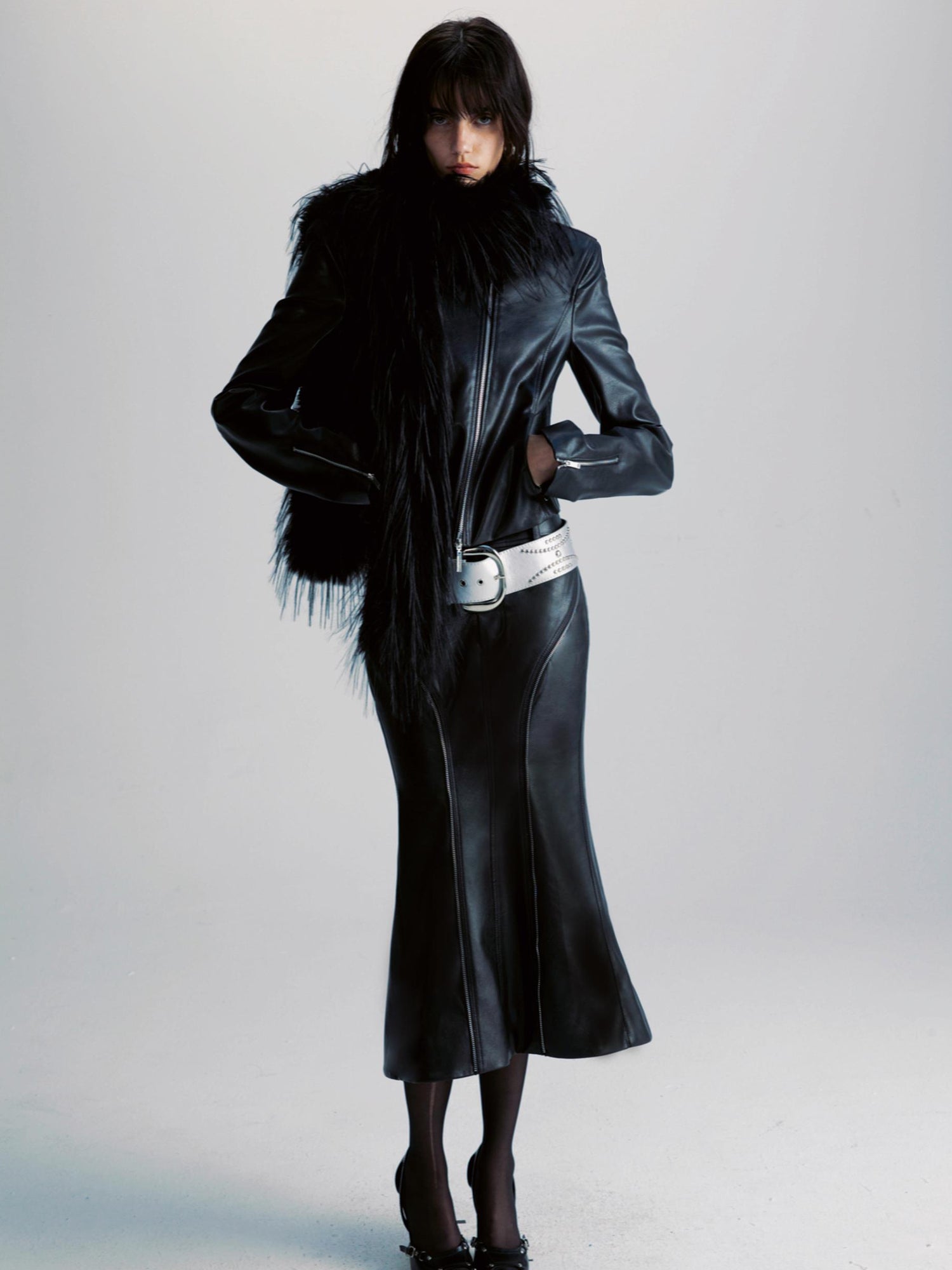 commonce net Black Two Way Diagonal Zip Pu Leather Biker Jacket