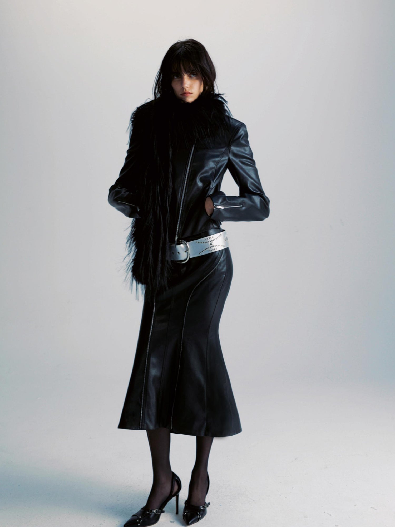 commonce net Black Two Way Diagonal Zip Pu Leather Biker Jacket