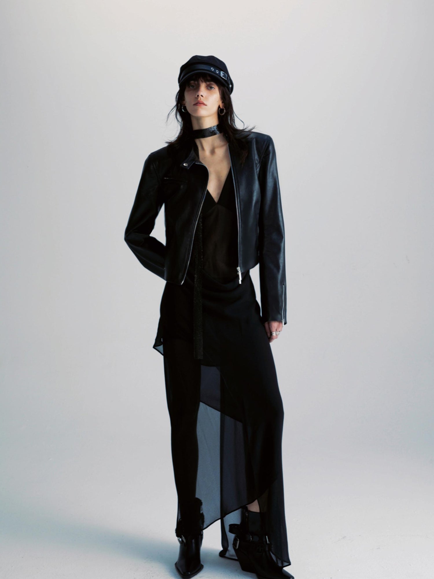 commonce net Black Two Way Diagonal Zip Pu Leather Biker Jacket