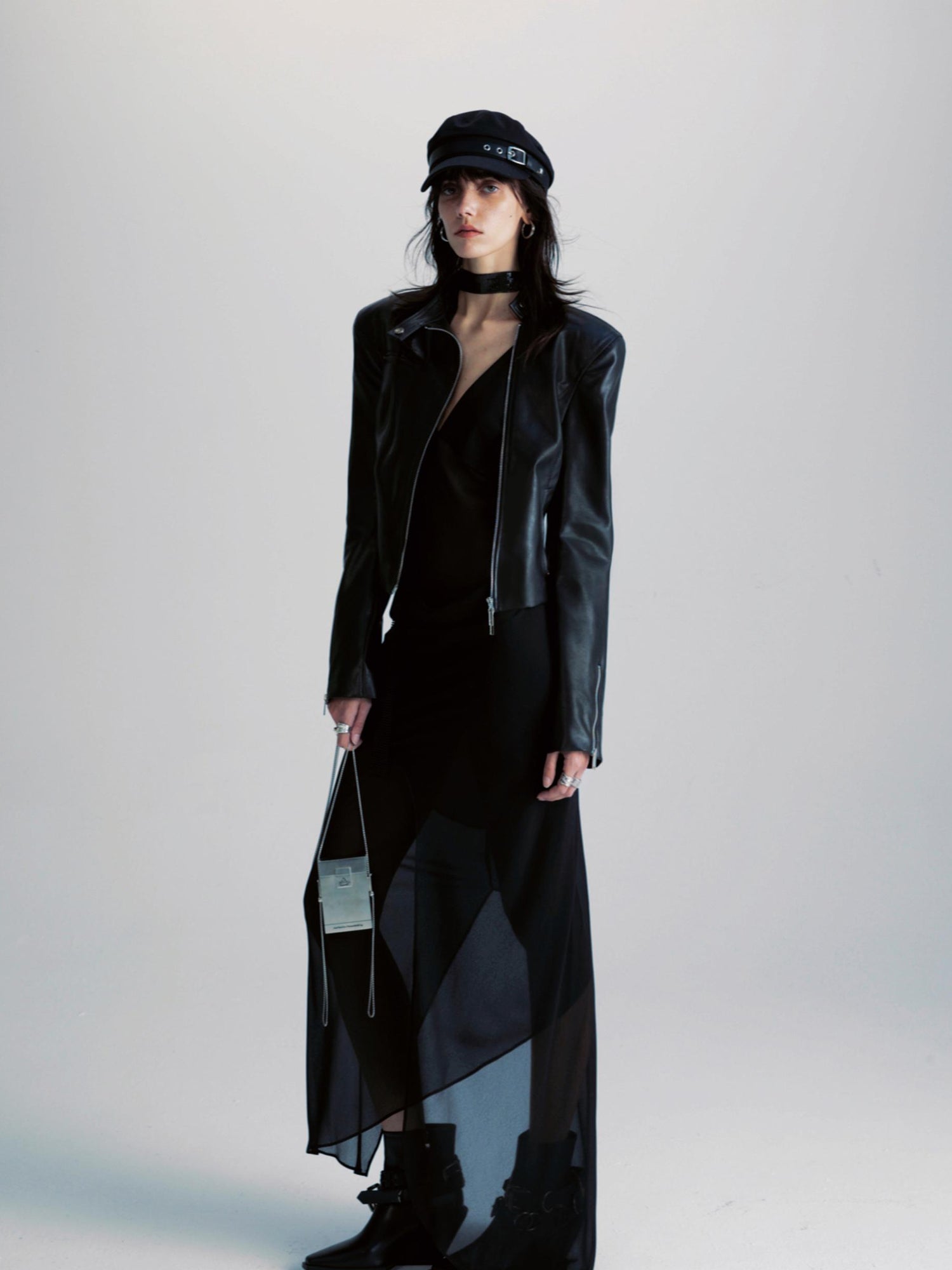 commonce net Black Two Way Diagonal Zip Pu Leather Biker Jacket