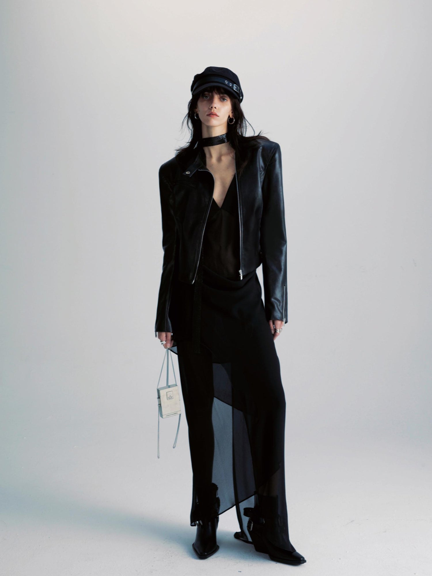 commonce net Black Two Way Diagonal Zip Pu Leather Biker Jacket