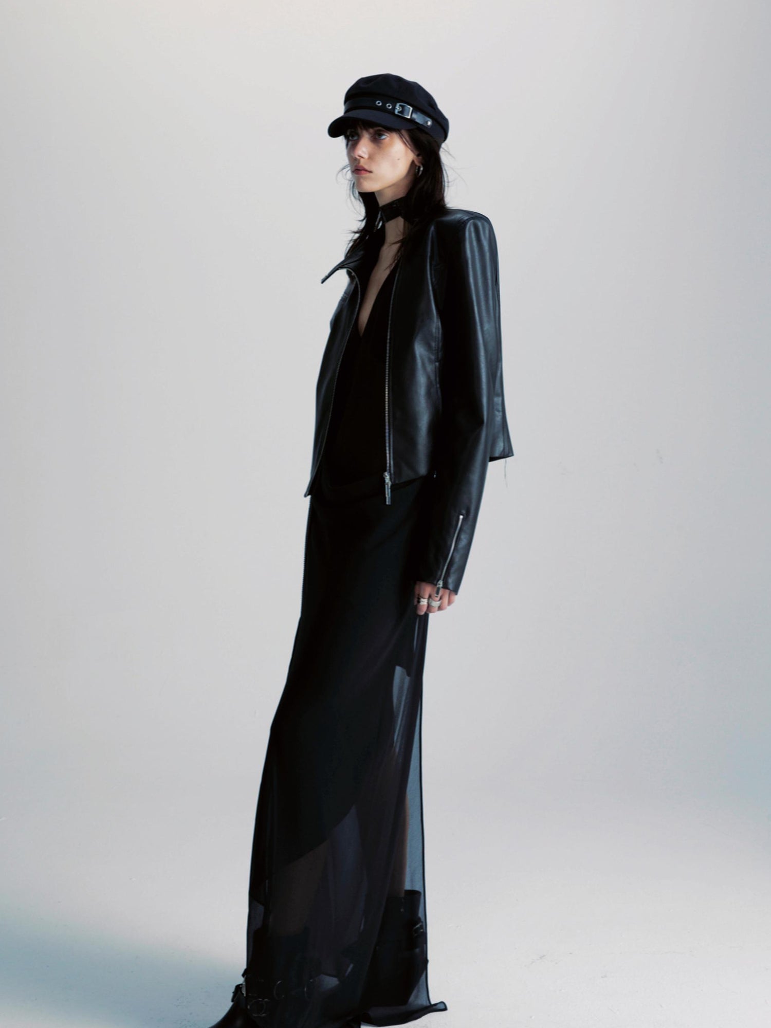 commonce net Black Two Way Diagonal Zip Pu Leather Biker Jacket