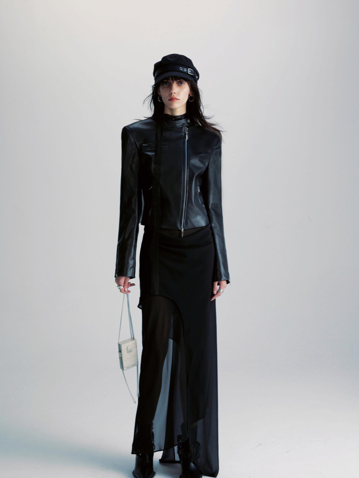 commonce net Black Two Way Diagonal Zip Pu Leather Biker Jacket