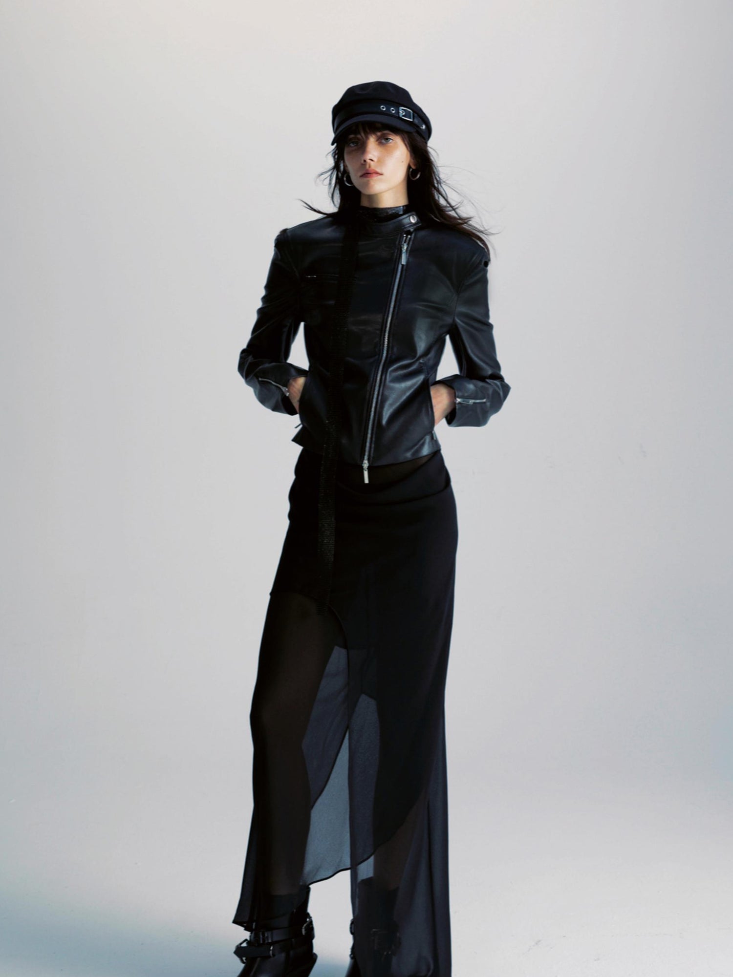 commonce net Black Two Way Diagonal Zip Pu Leather Biker Jacket