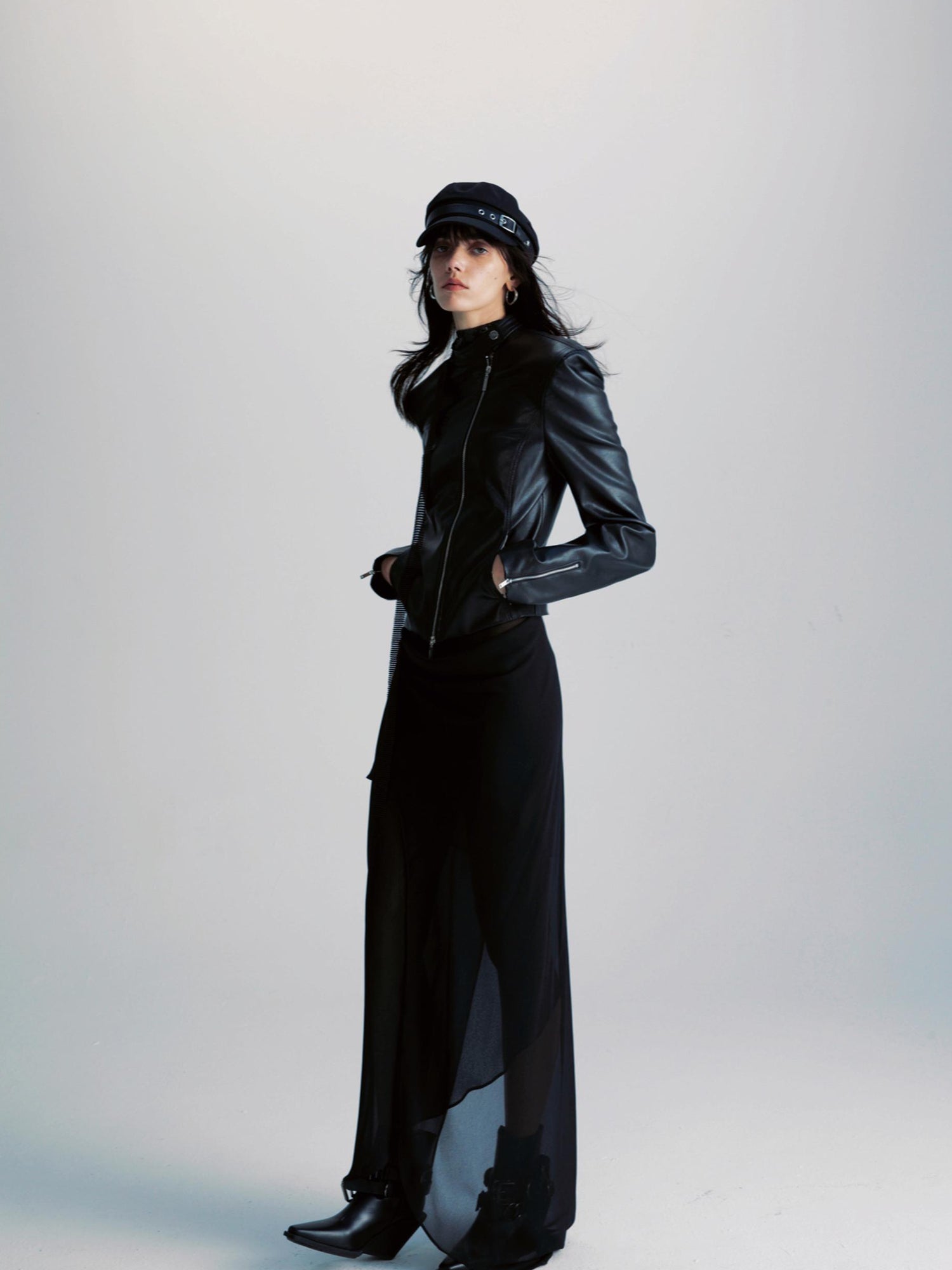 commonce net Black Two Way Diagonal Zip Pu Leather Biker Jacket