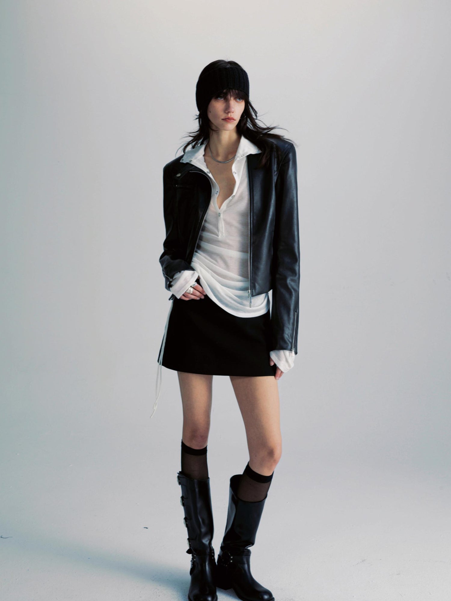 commonce net Black Two Way Diagonal Zip Pu Leather Biker Jacket