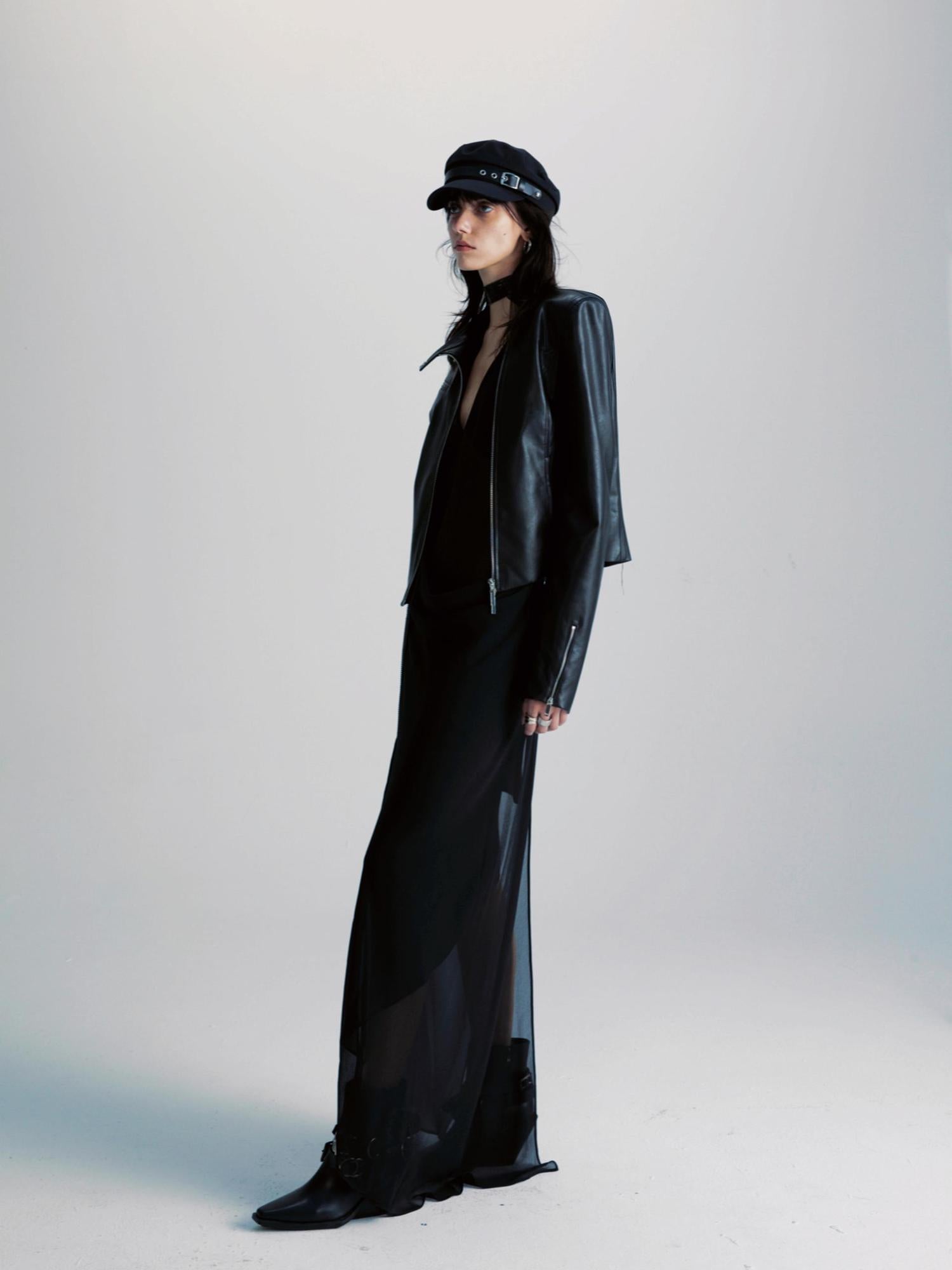 commonce net Black Two Way Diagonal Zip Pu Leather Biker Jacket