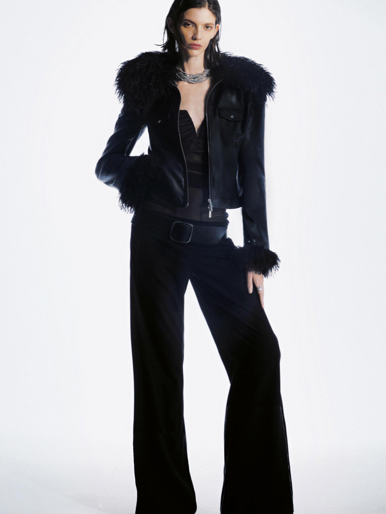 commonce net Black V-neck Mesh Ruched Women&