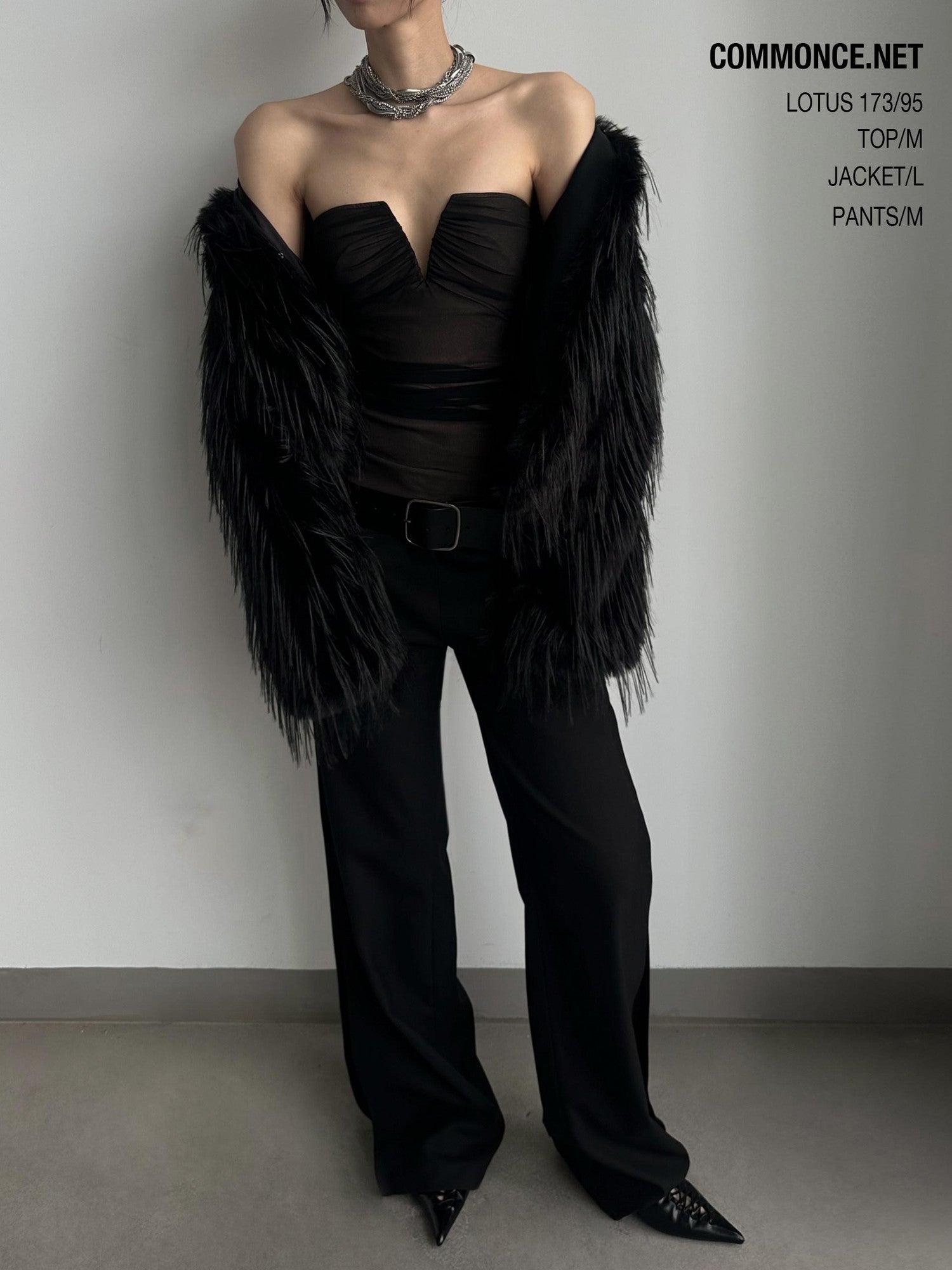commonce net Black V-neck Mesh Ruched Women&