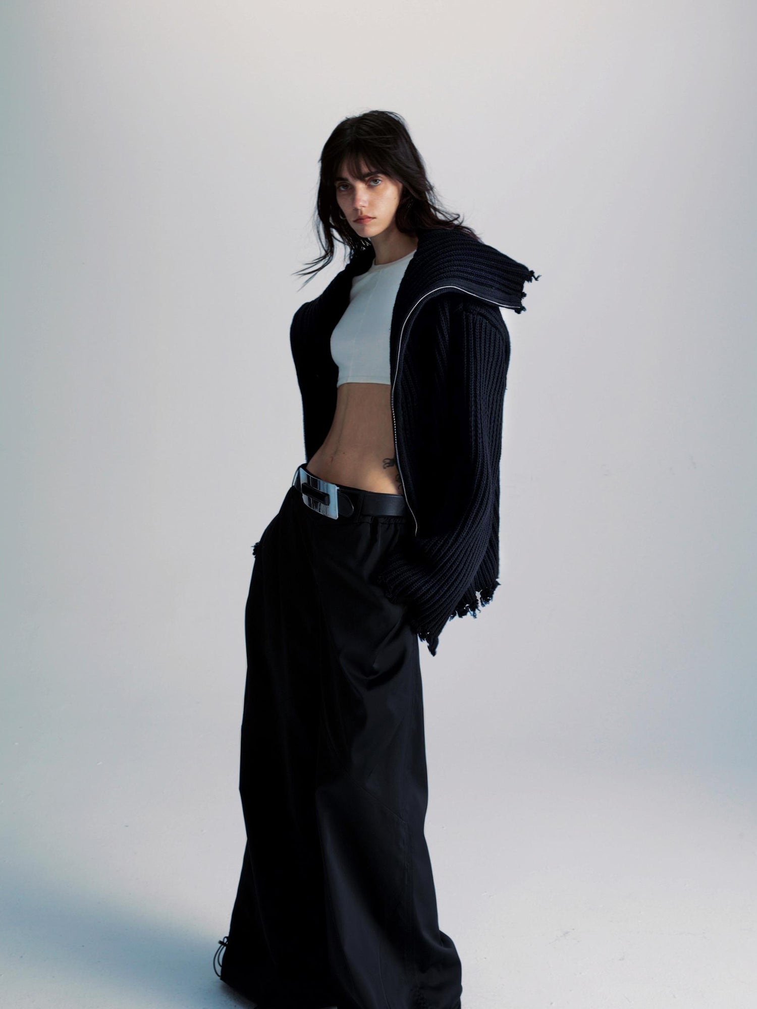 commonce net Black Wide Leg Pleated Pants with Drawstring Hem