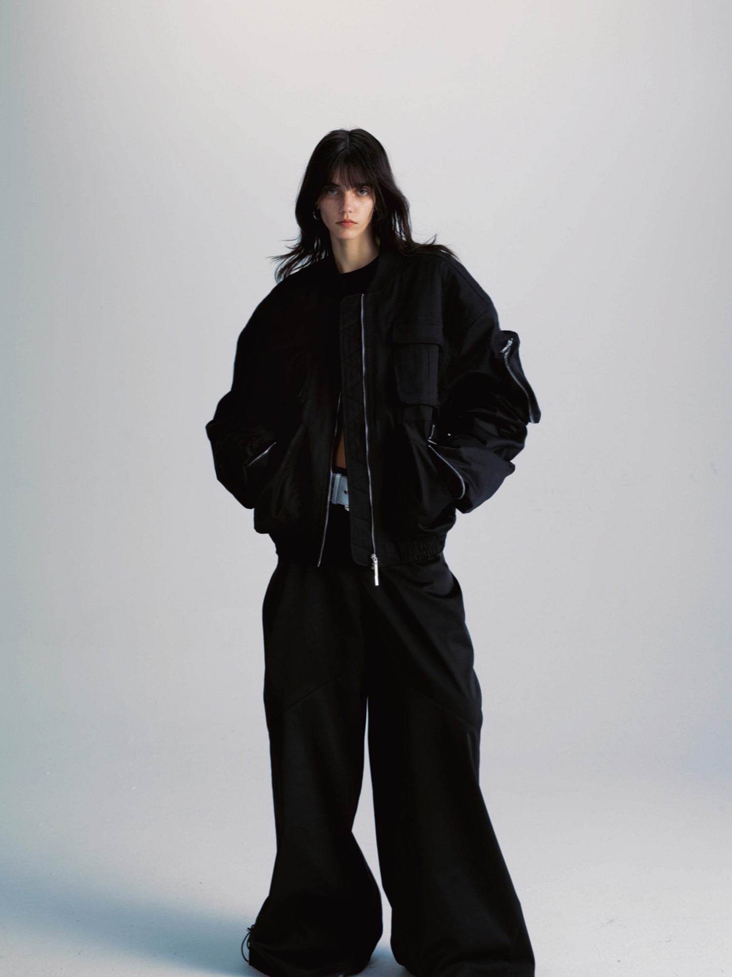 commonce net Black Wide Leg Pleated Pants with Drawstring Hem