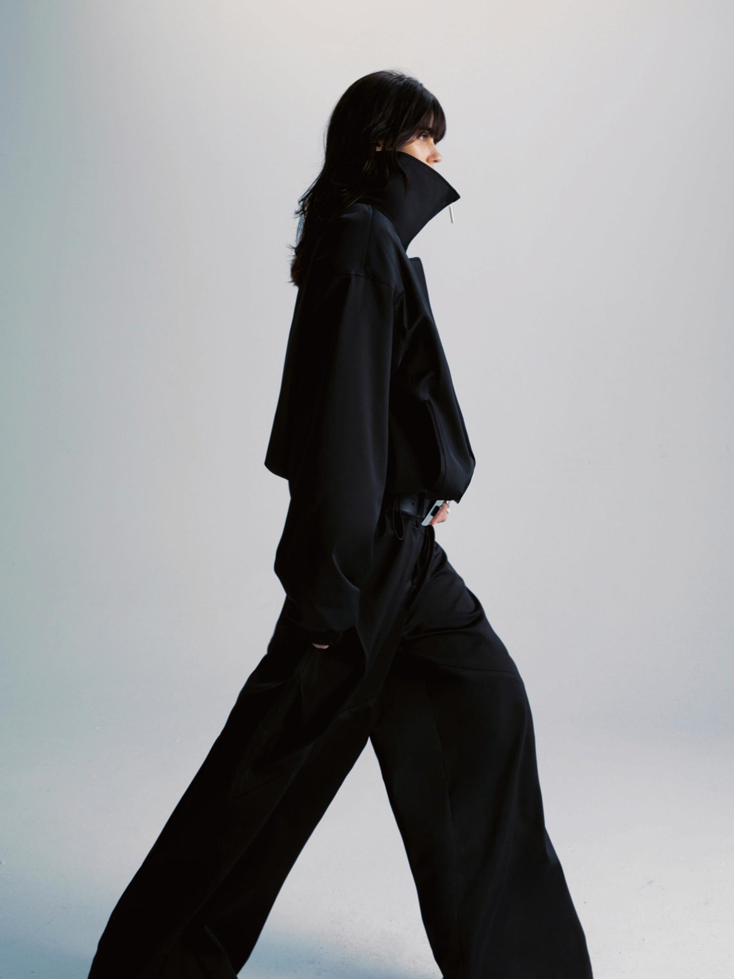 commonce net Black Wide Leg Pleated Pants with Drawstring Hem