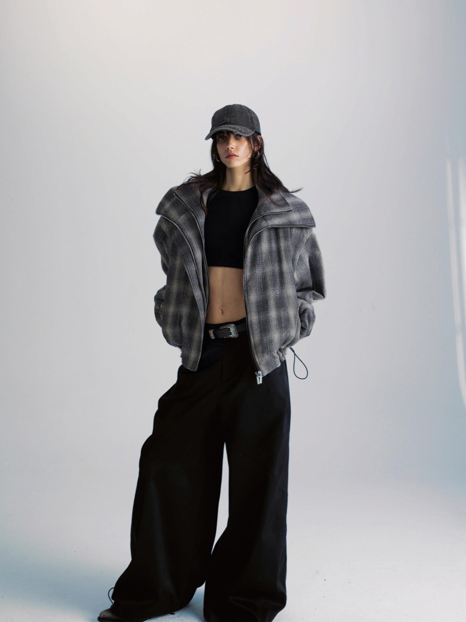 commonce net Black Wide Leg Pleated Pants with Drawstring Hem