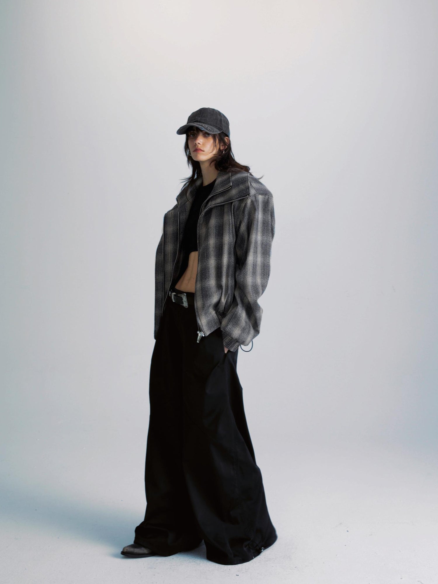 commonce net Black Wide Leg Pleated Pants with Drawstring Hem