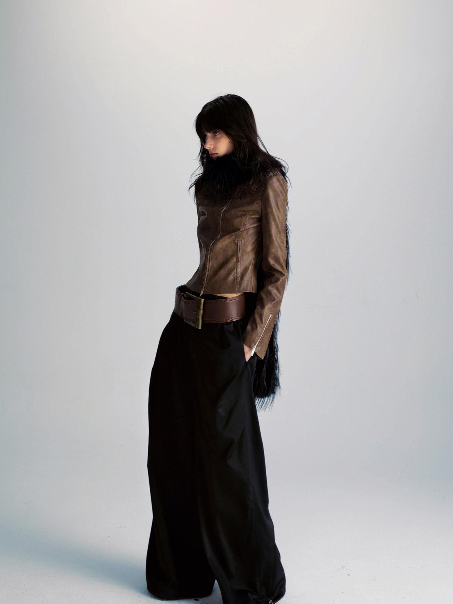 commonce net Black Wide Leg Pleated Pants with Drawstring Hem