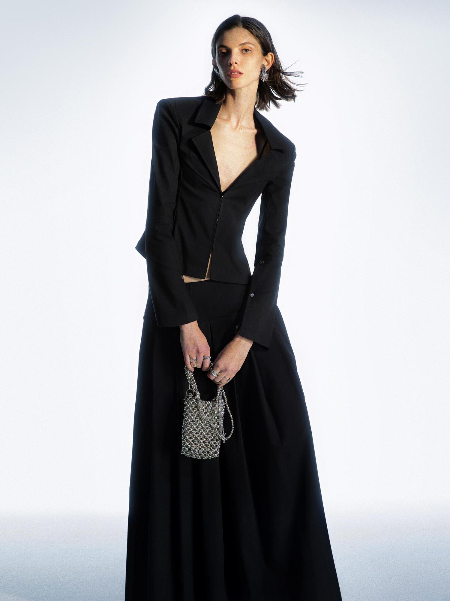 commonce net Blazer Collar Fitted Shirt Jacket