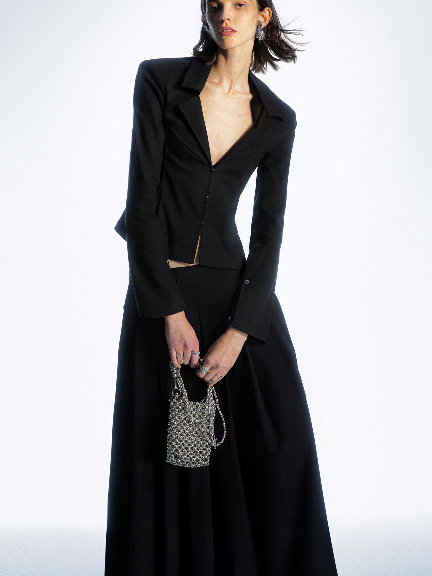 commonce net Blazer Collar Fitted Shirt Jacket