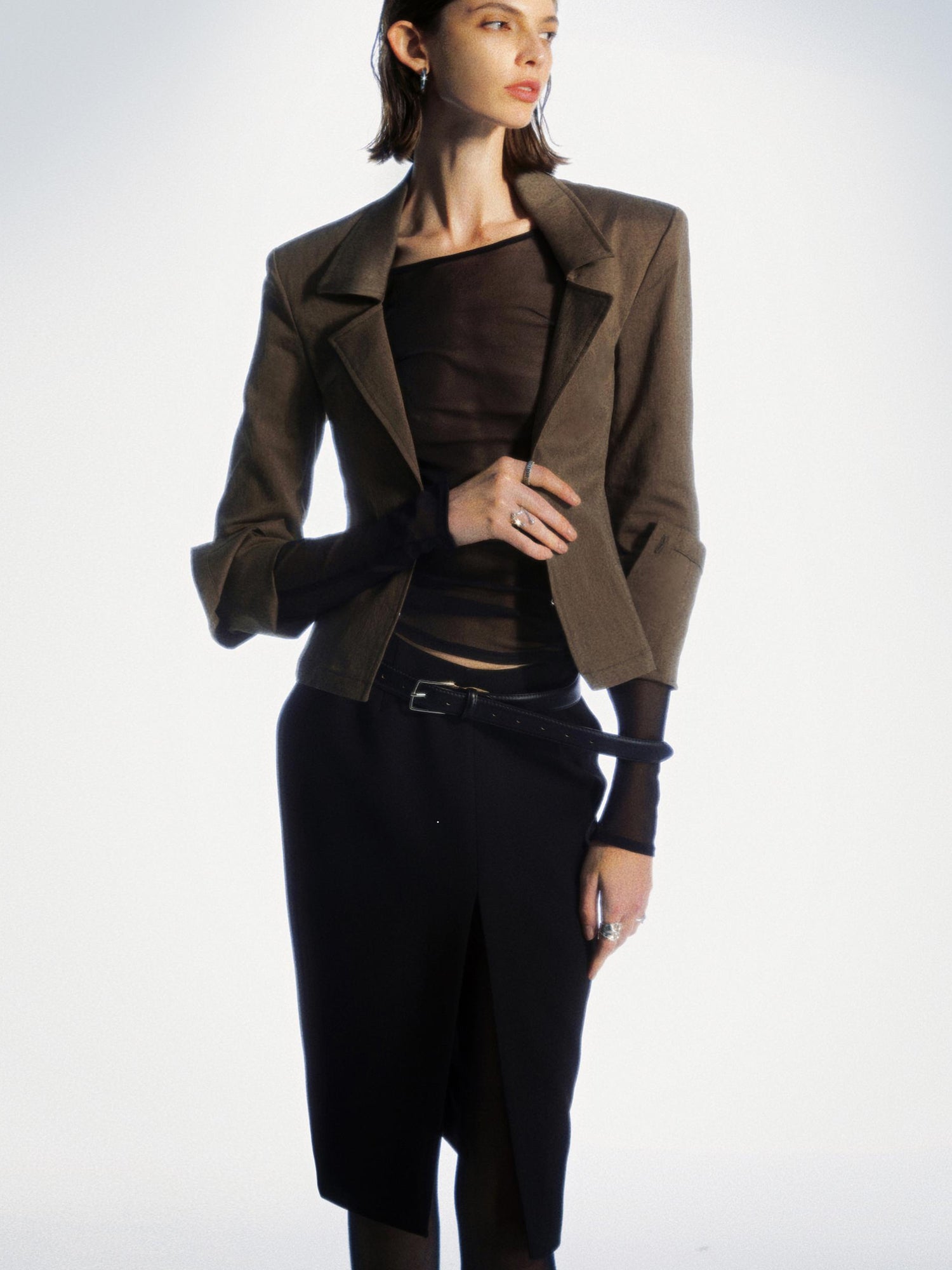 commonce net Blazer Collar Fitted Shirt Jacket