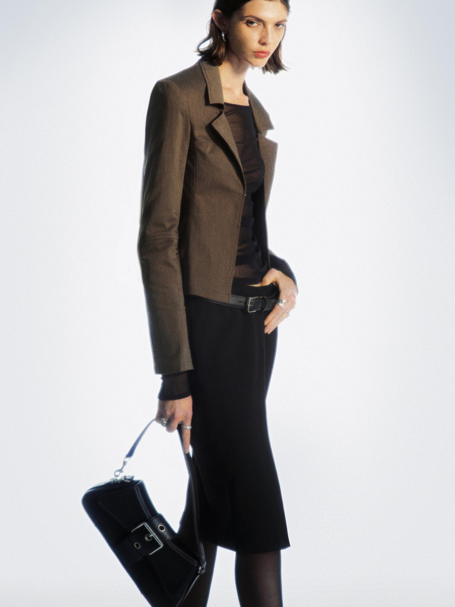 commonce net Blazer Collar Fitted Shirt Jacket