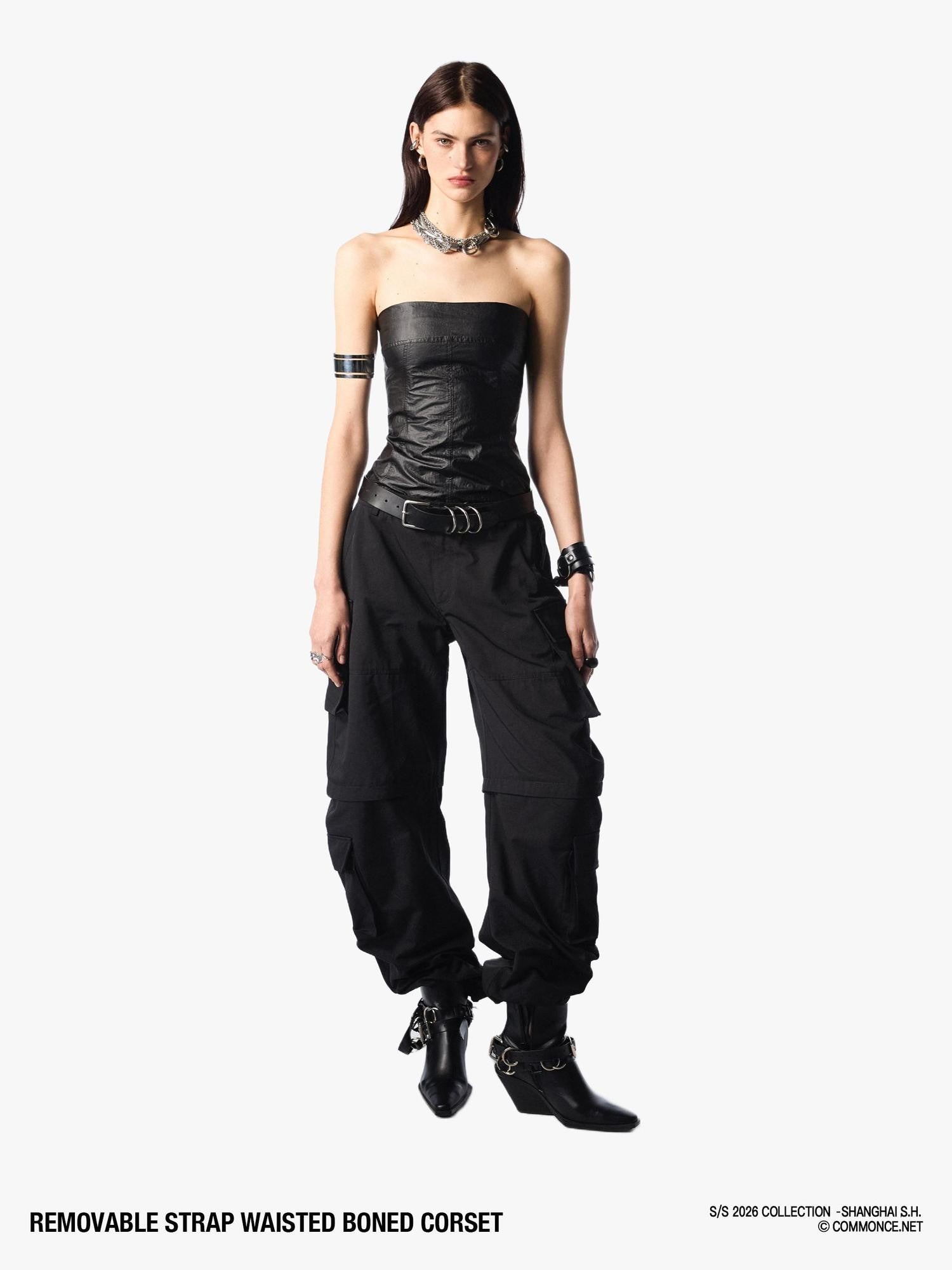 commonce net Boned Waist Cinching Zipper Removable Straps Women&
