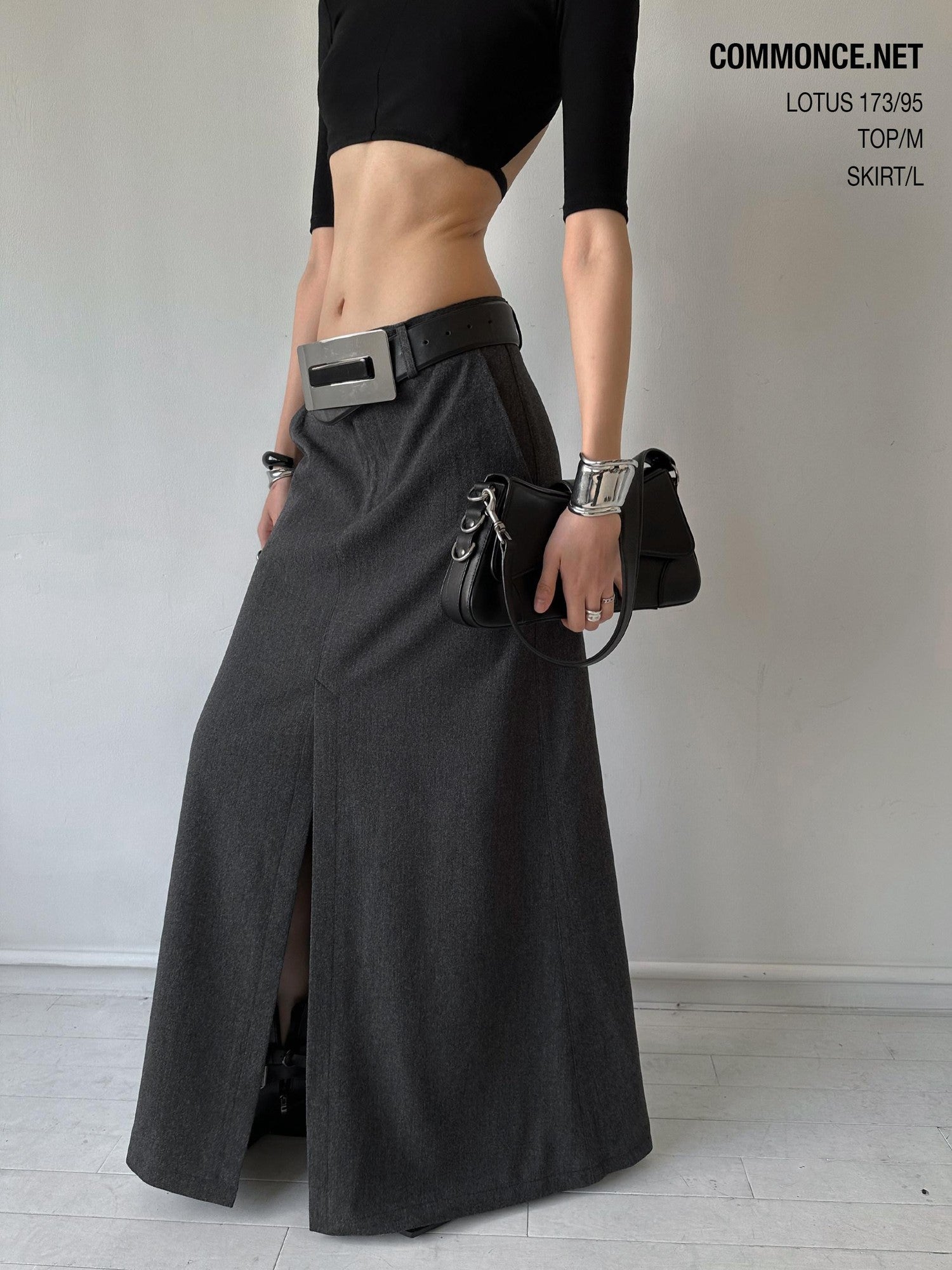 commonce net Brushed A Line Slit Adjustable Waist Women&
