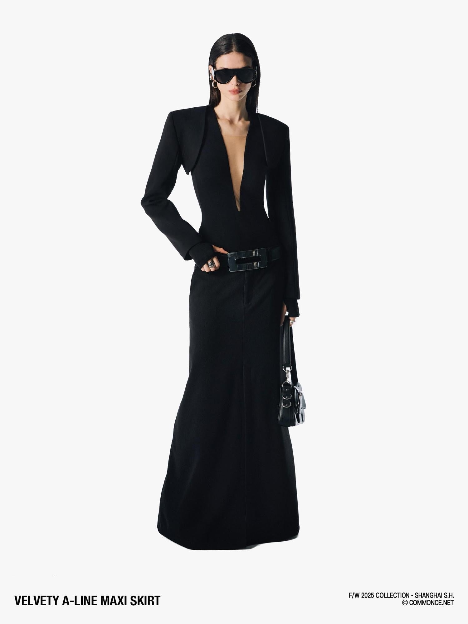 commonce net Brushed A Line Slit Adjustable Waist Women&