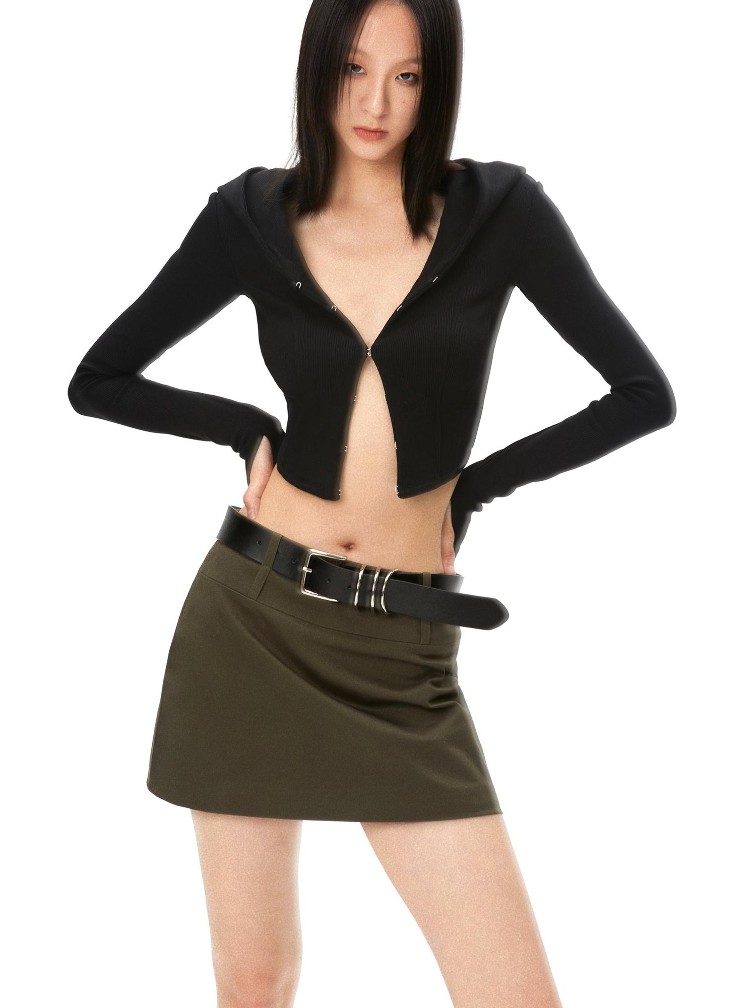 Curved Hem Hooded Knit Top