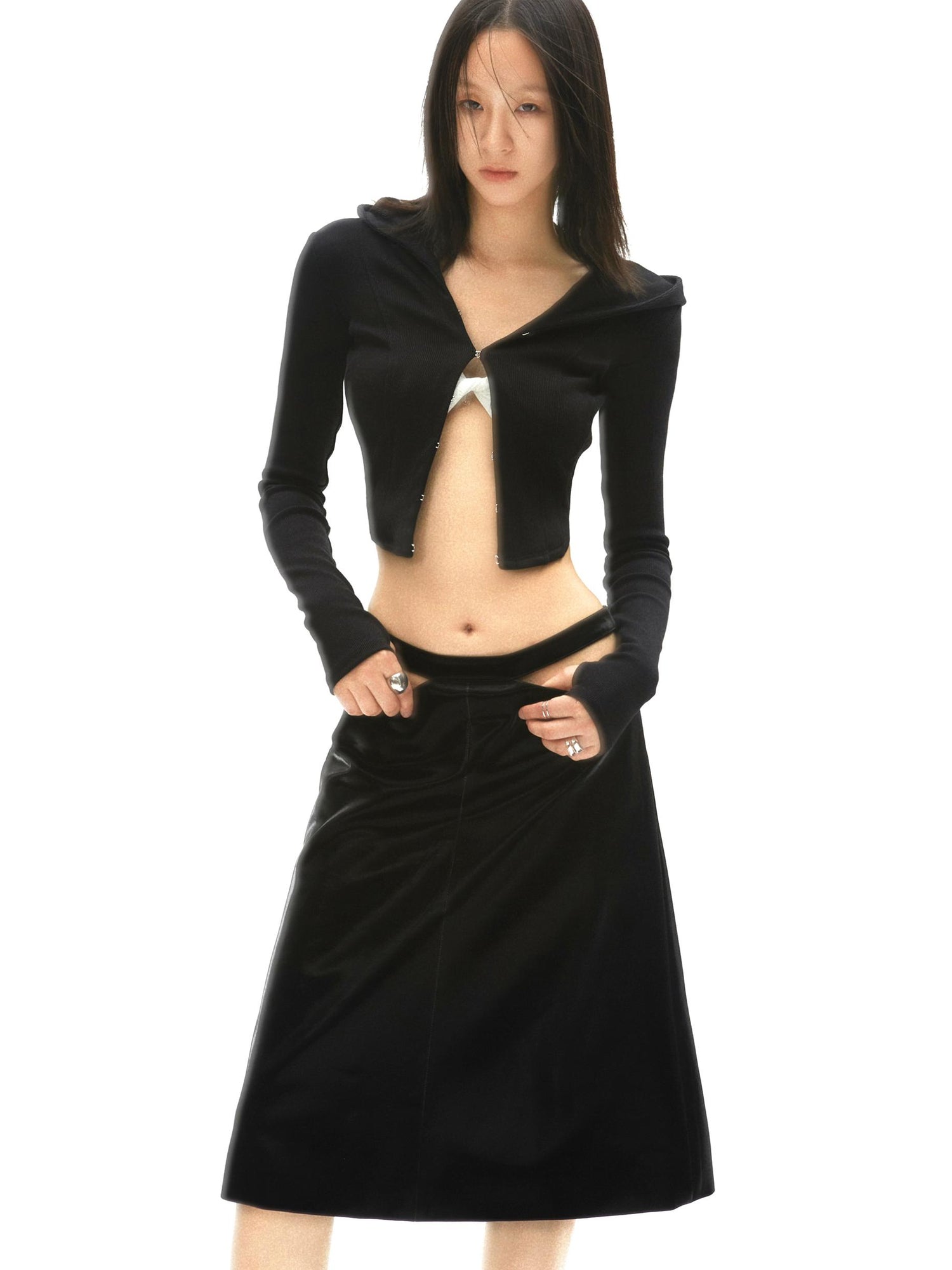 Curved Hem Hooded Knit Top