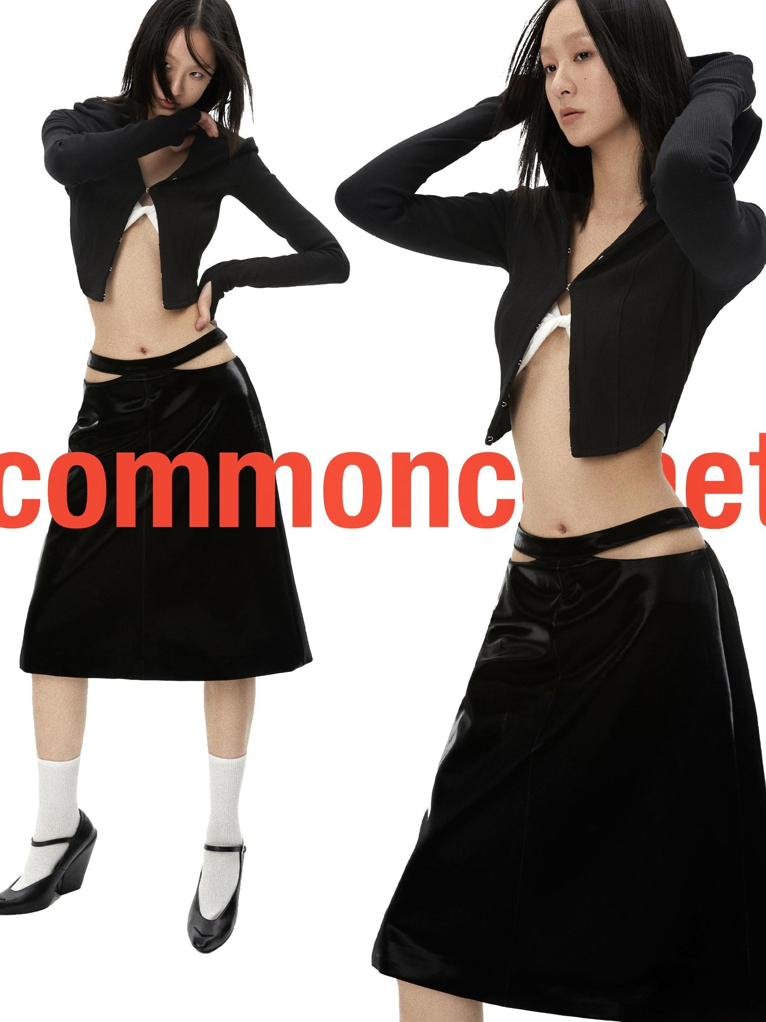 commonce net Curved Hem Hooded Knit Top