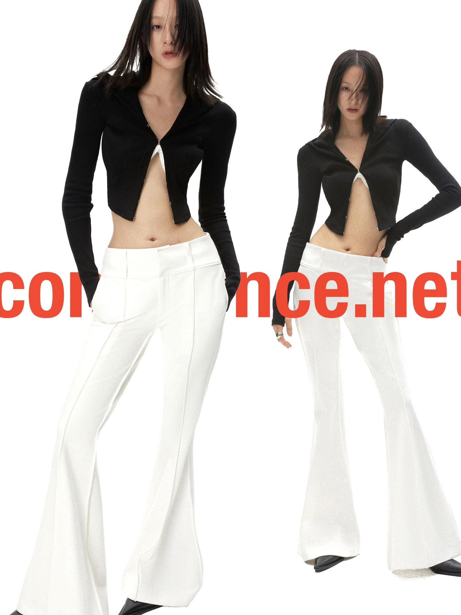 commonce net Curved Hem Hooded Knit Top