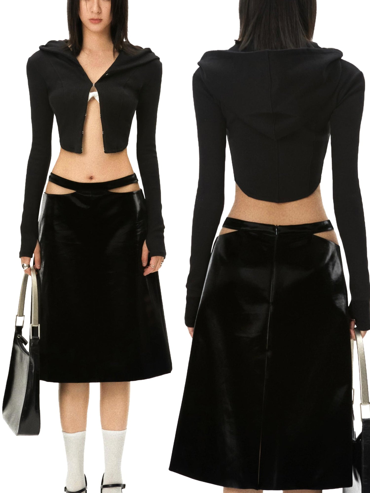 Curved Hem Hooded Knit Top