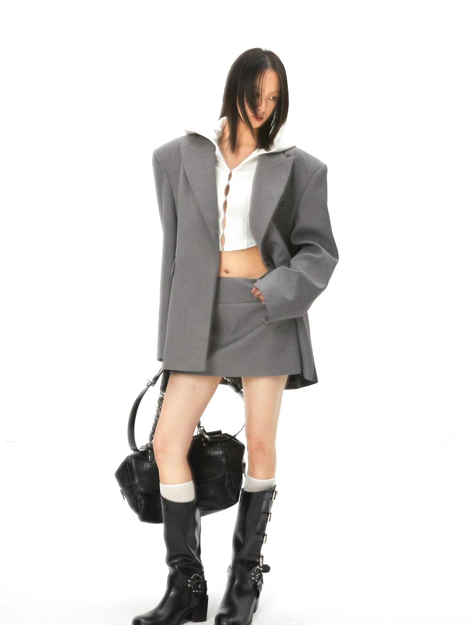 commonce net Curved Hem Split Hoodie Knit