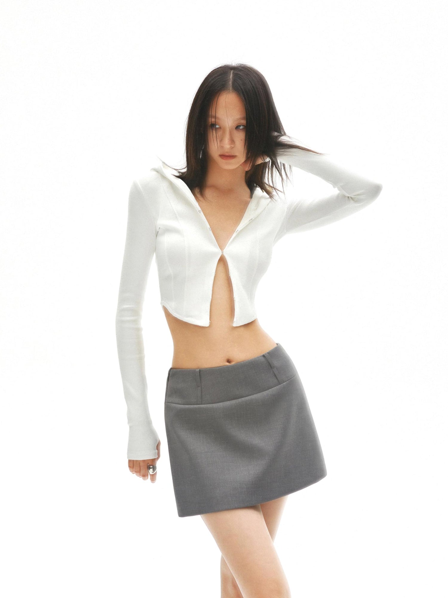 commonce net Curved Hem Split Hoodie Knit