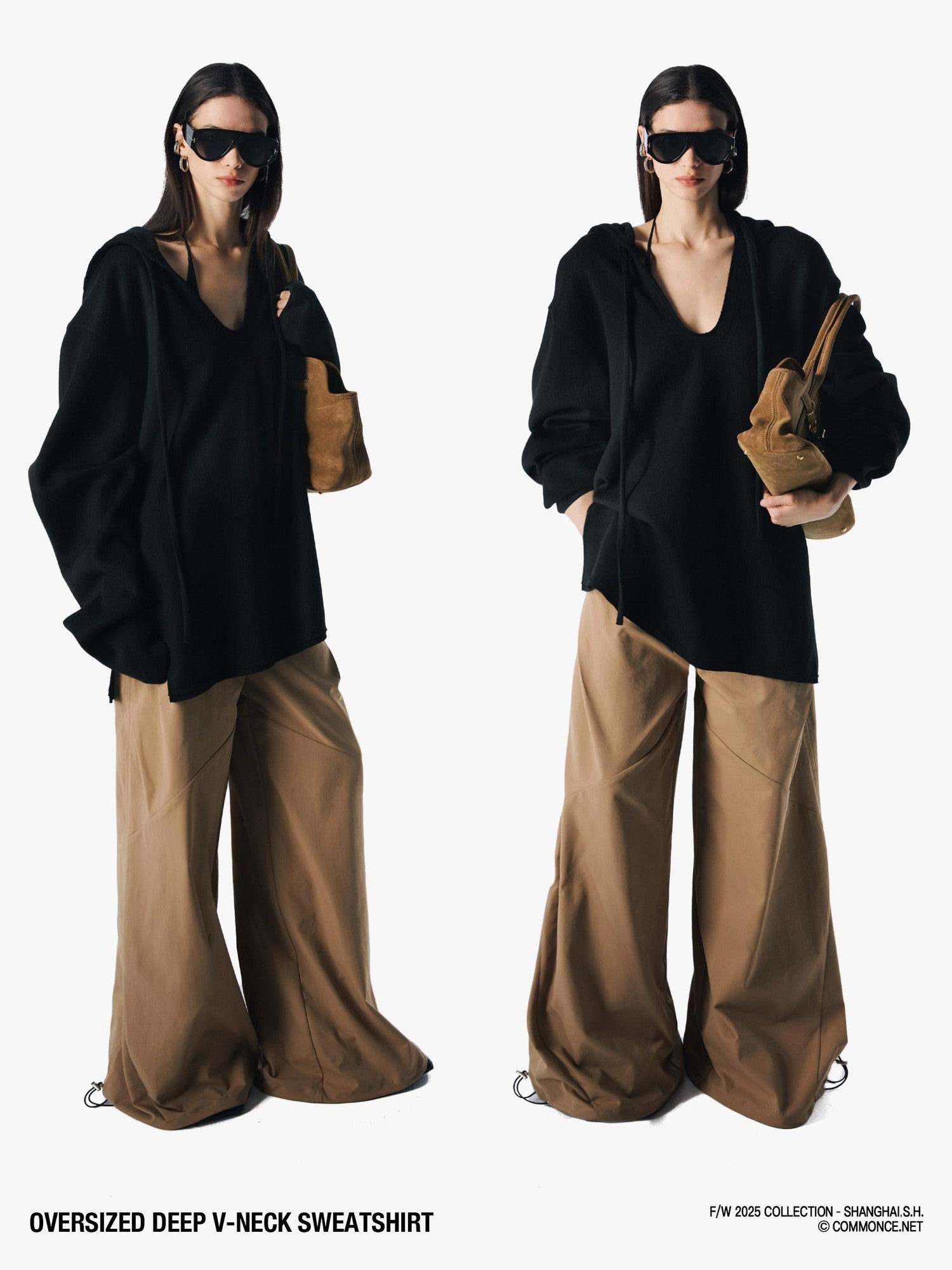 commonce net Deep V Drawstring Frayed Women&