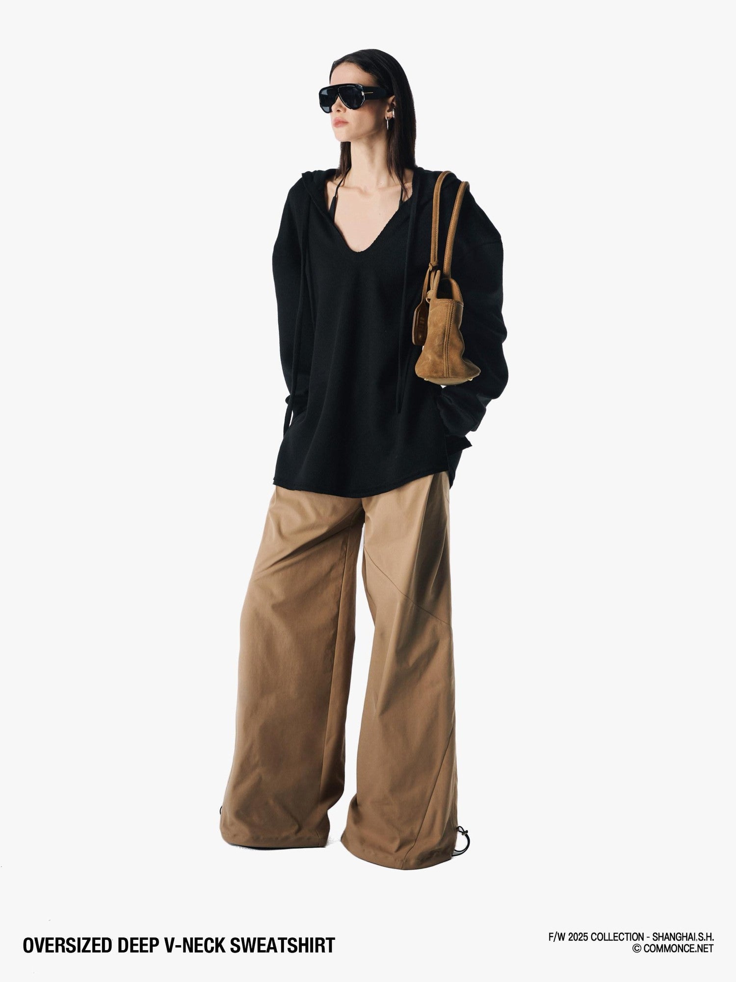 commonce net Deep V Drawstring Frayed Women&