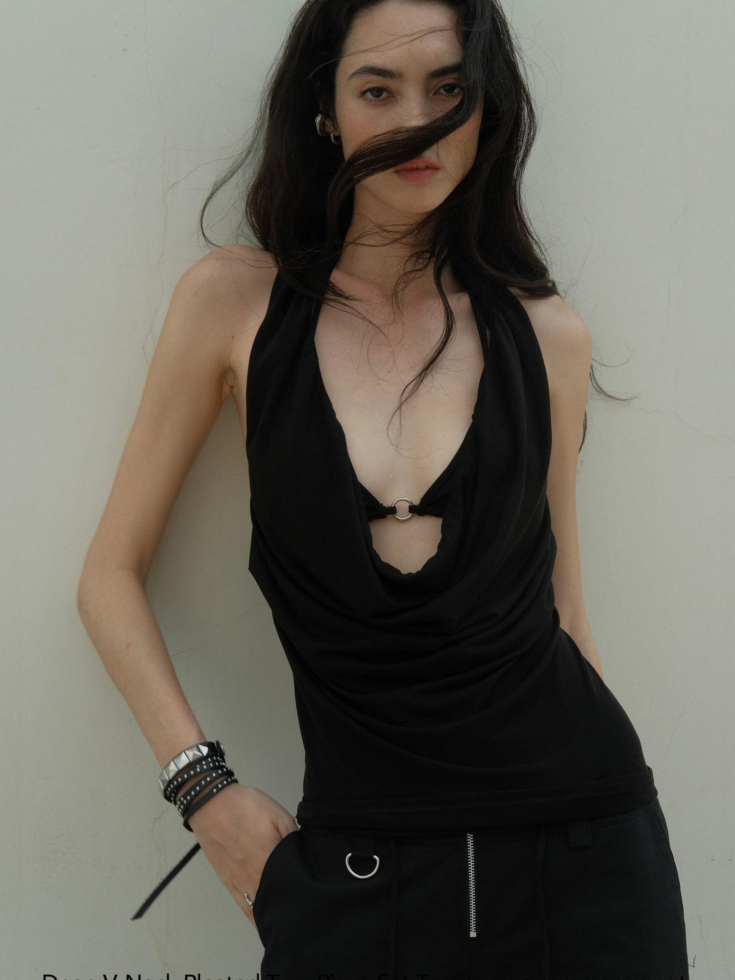 commonce net Deep V Ruched Backless Bandeau Two Piece Women&