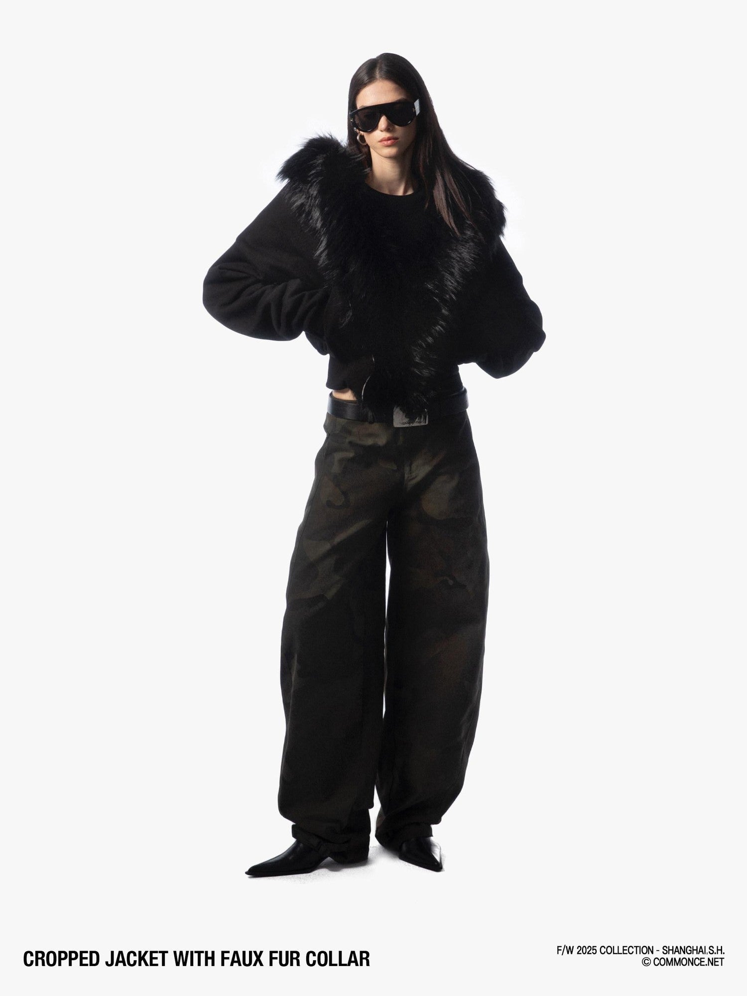 commonce net Detachable Fur Collar Fleece Lined Short Women&