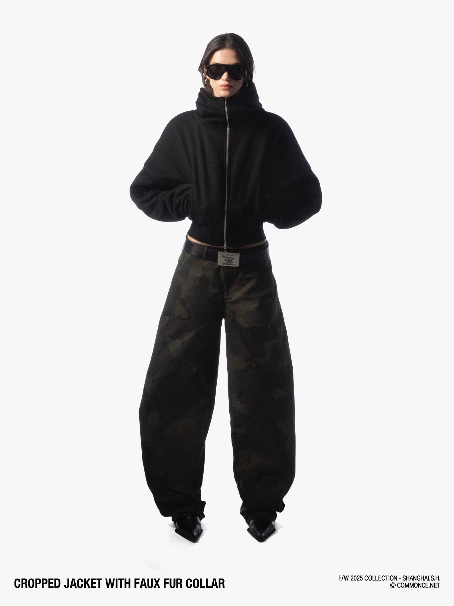 commonce net Detachable Fur Collar Fleece Lined Short Women&