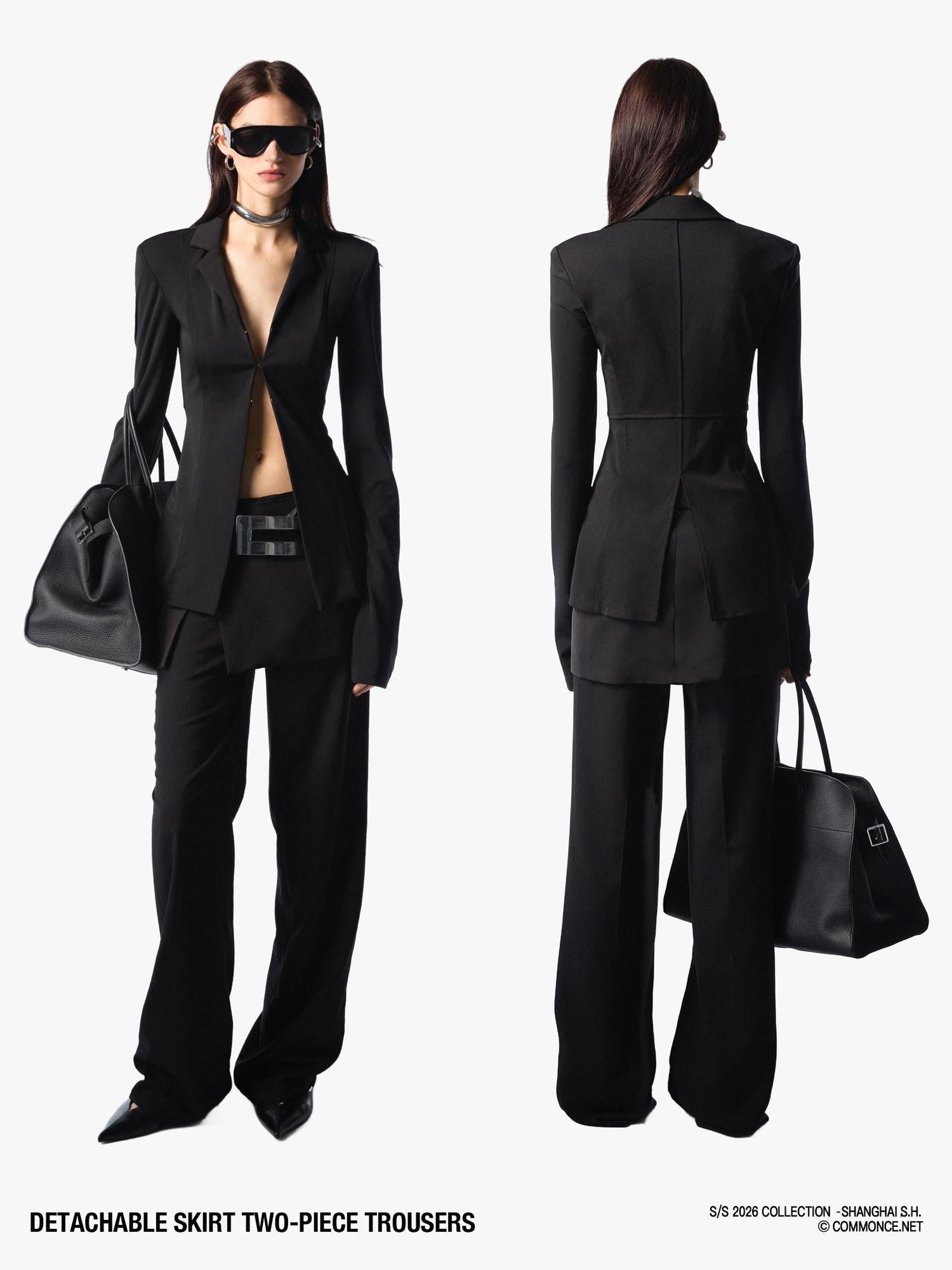 commonce net Detachable Half Skirt Two Piece Straight Leg Women&
