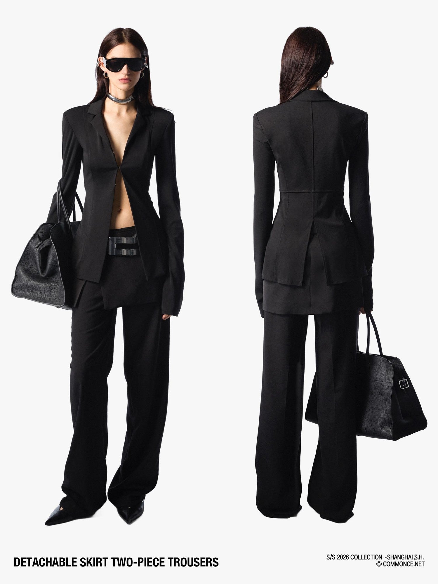 commonce net Detachable Half Skirt Two Piece Straight Leg Women&