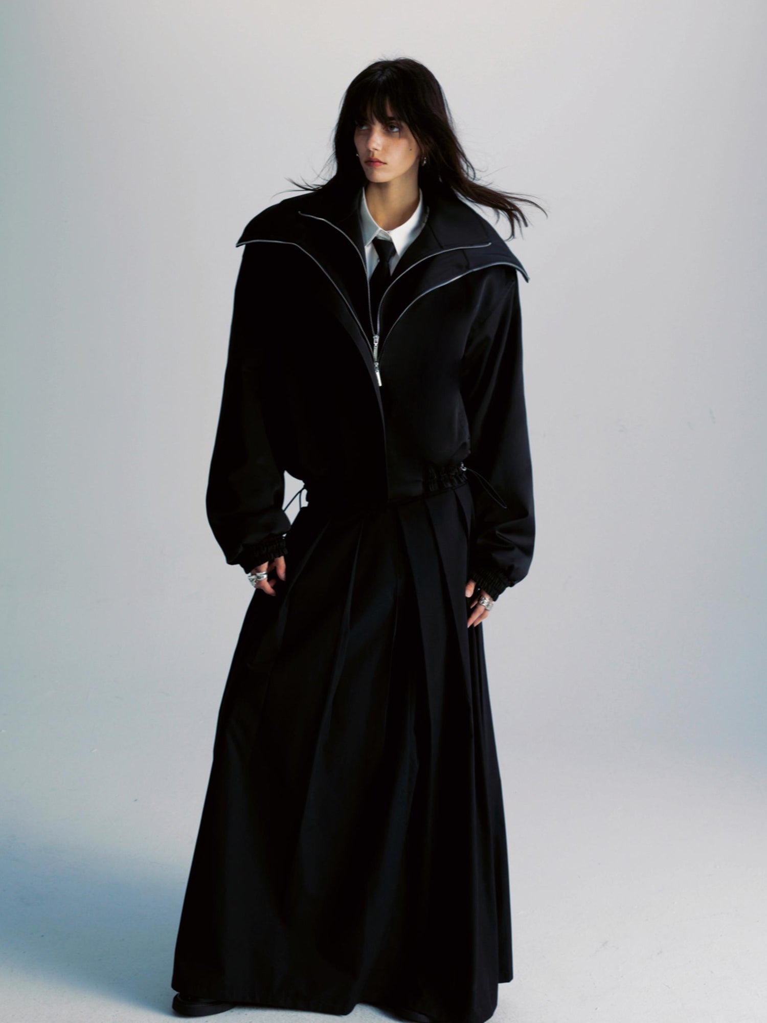 Double Zipper Oversized Drawstring Jacket