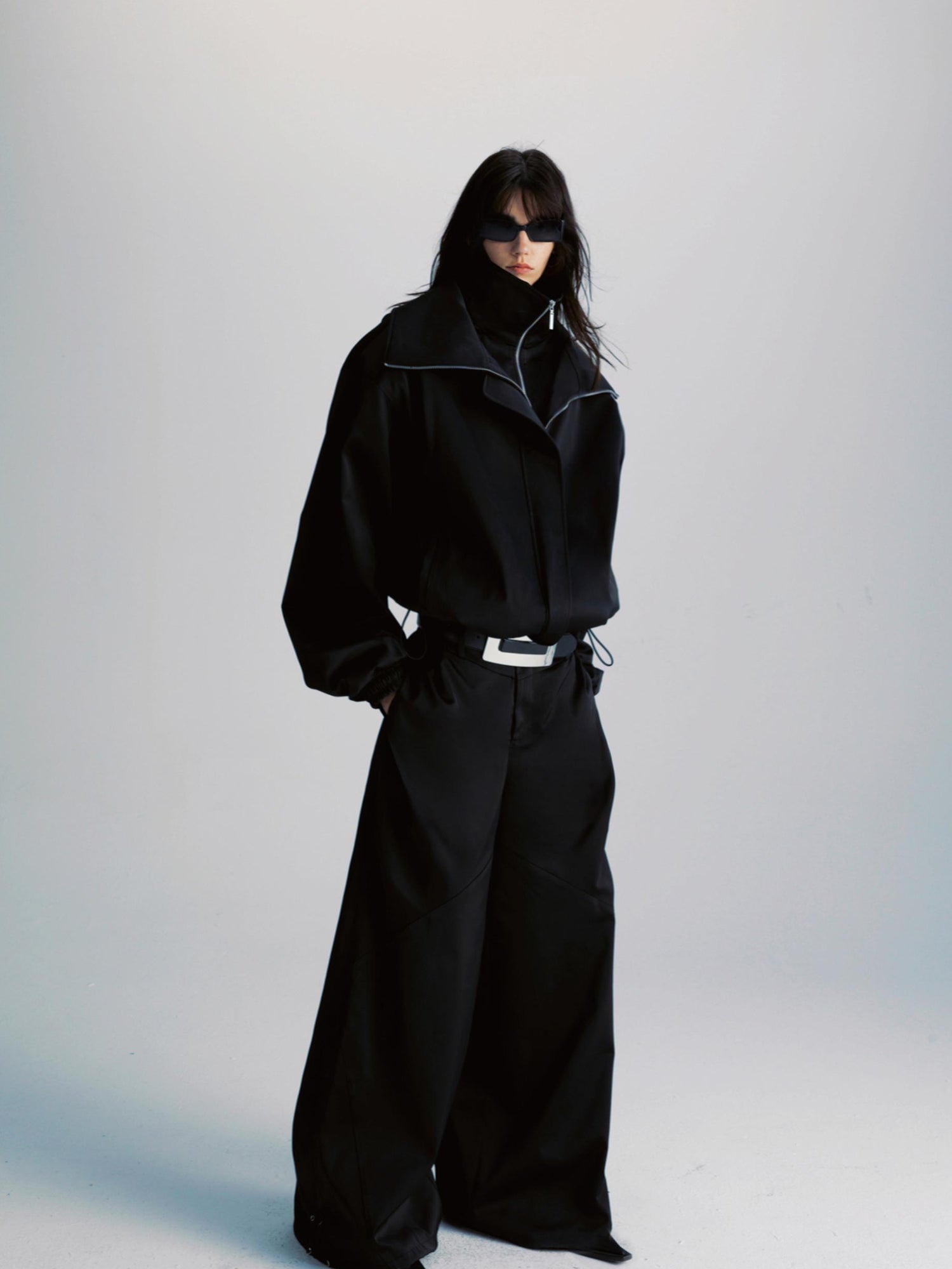 Double Zipper Oversized Drawstring Jacket