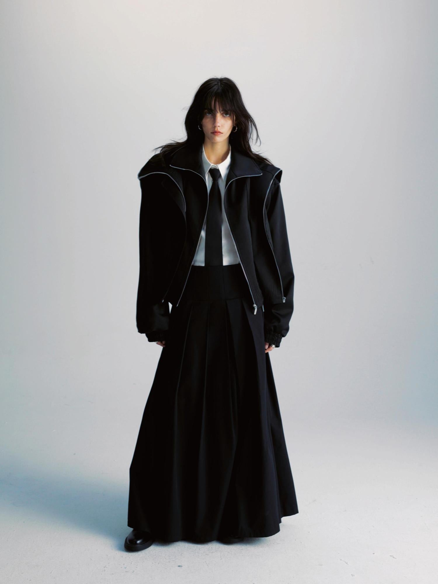 Double Zipper Oversized Drawstring Jacket