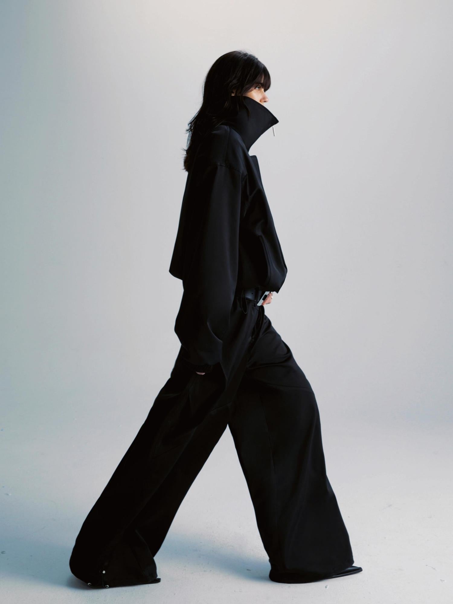 Double Zipper Oversized Drawstring Jacket