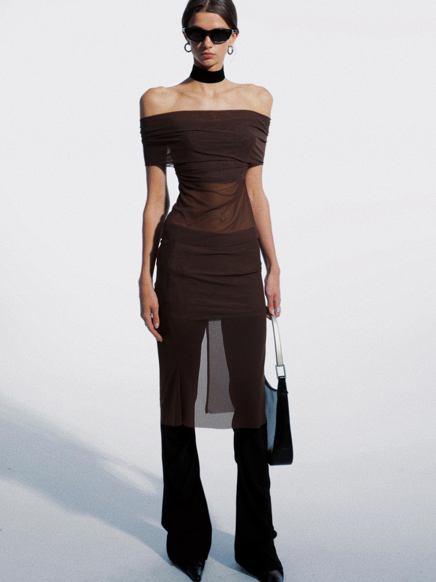 commonce net Draped Asymmetric Flared Pants