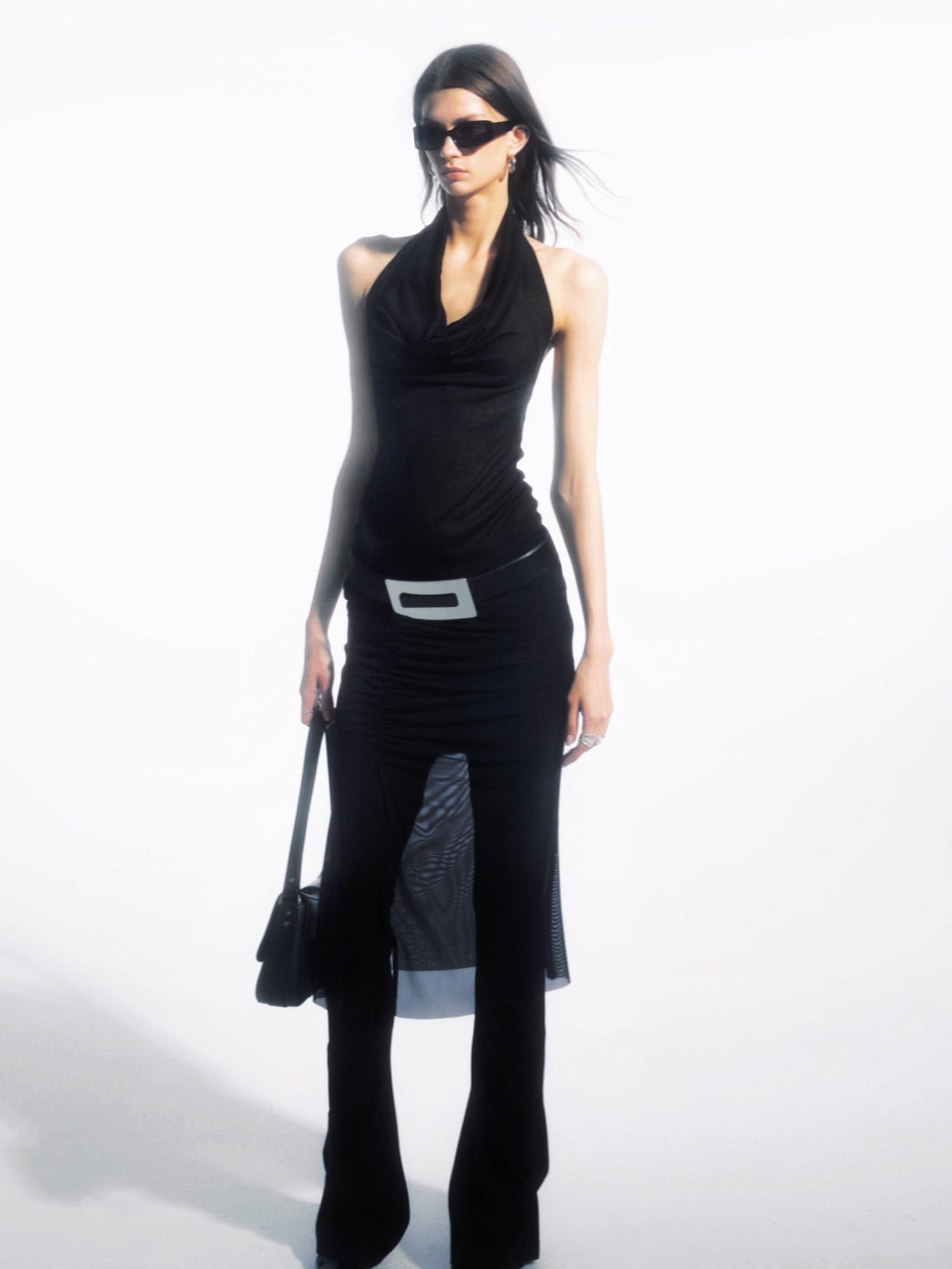 commonce net Draped Asymmetric Flared Pants