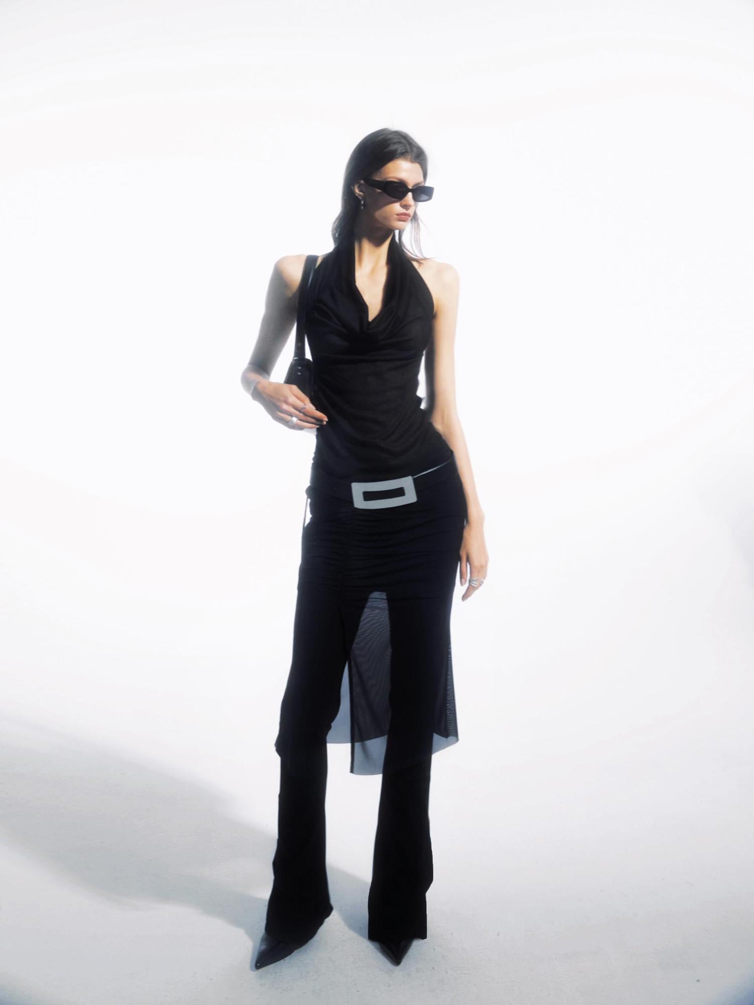 commonce net Draped Asymmetric Flared Pants