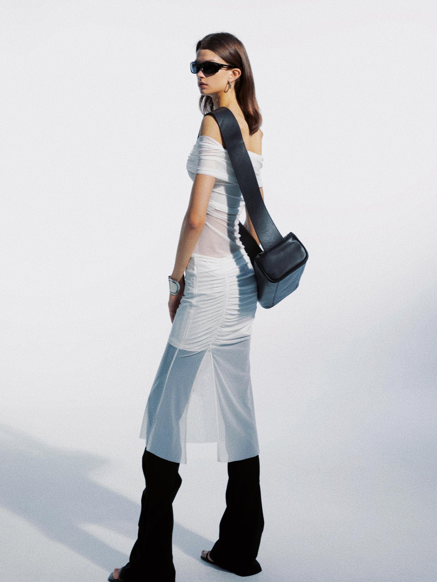 commonce net Draped Asymmetric Flared Pants