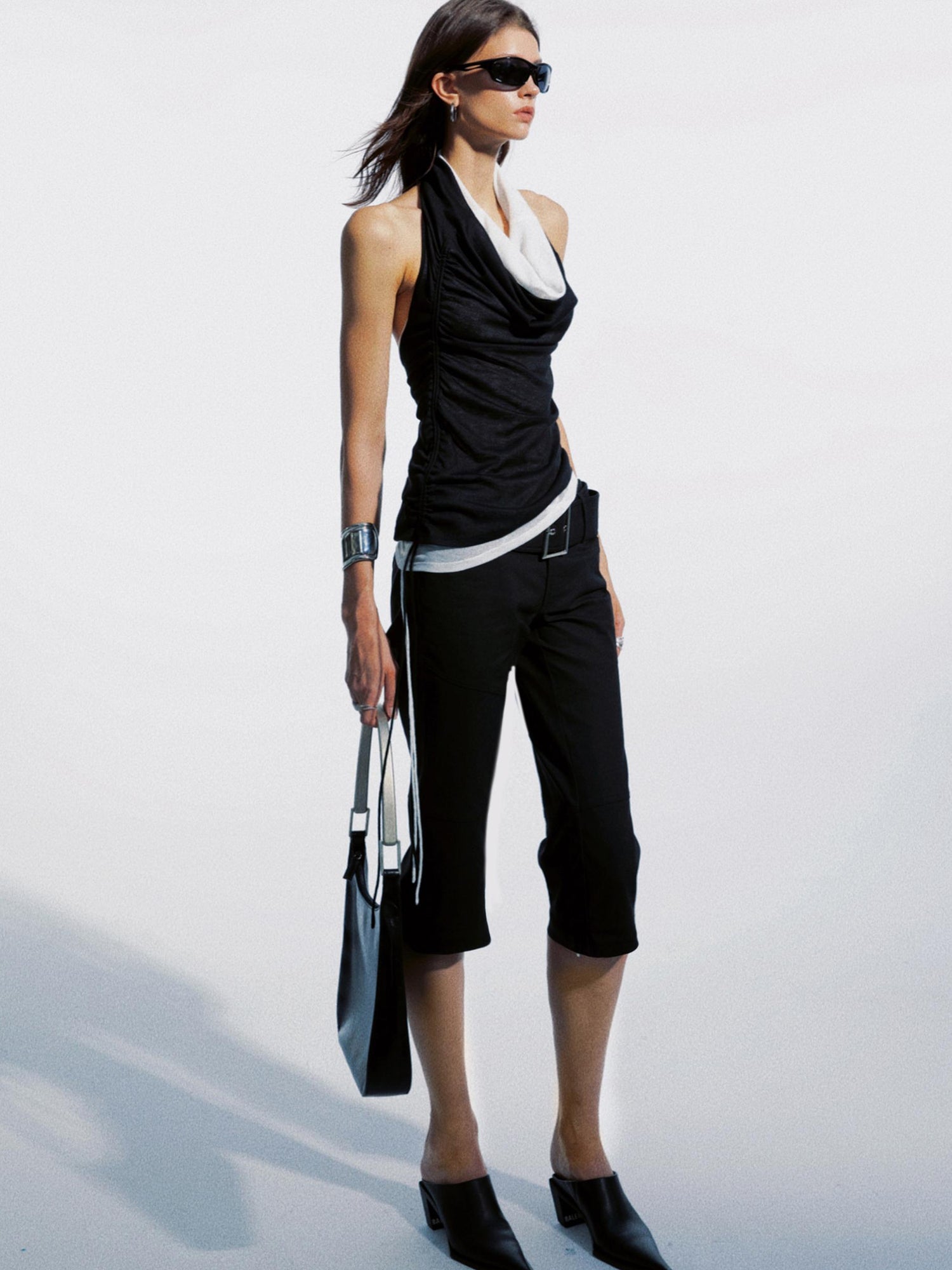 commonce net Draped Asymmetrical Detachable Leg Low Rise Cargo Pants