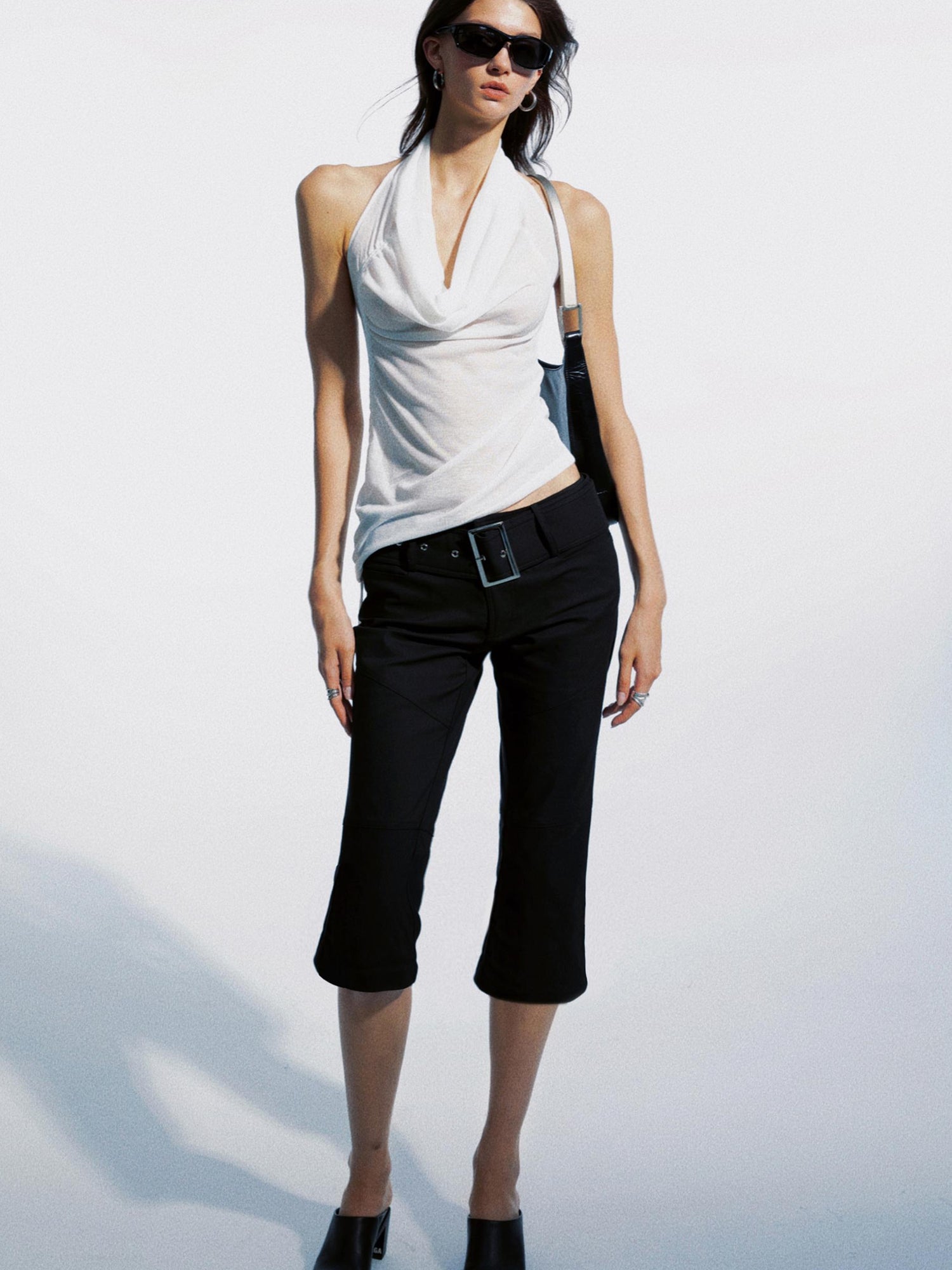 commonce net Draped Asymmetrical Detachable Leg Low Rise Cargo Pants